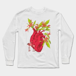 heart with flowers, leaves and birds Long Sleeve T-Shirt